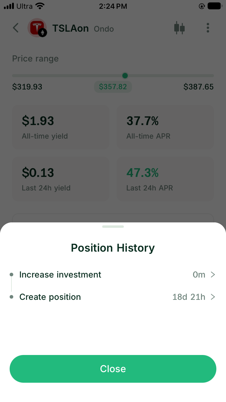 Position History listing Increase investment and Create position for the same position