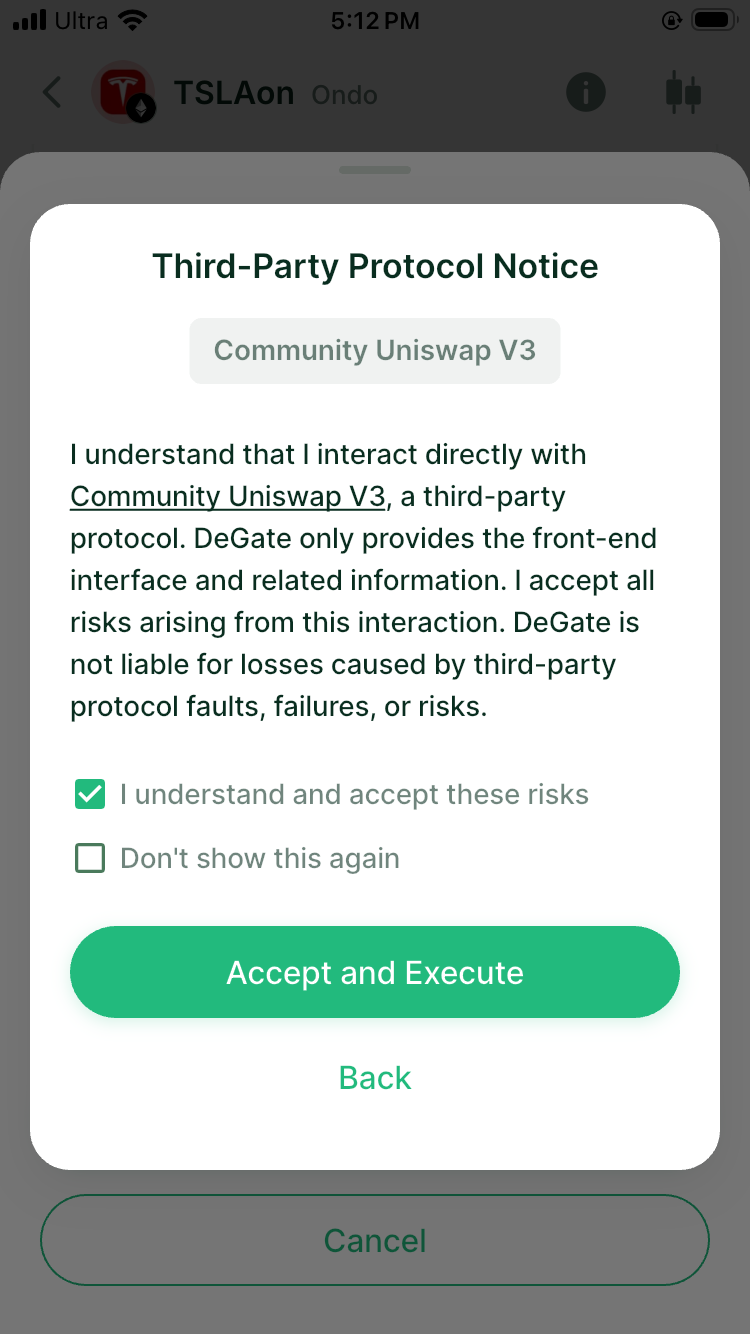 Third-party protocol notice for a Turbo Range position that interacts with Community Uniswap V3